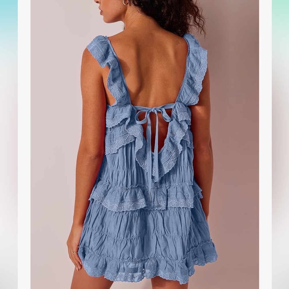 Blue Ruffled Jumpsuit - Picture 2 of 11